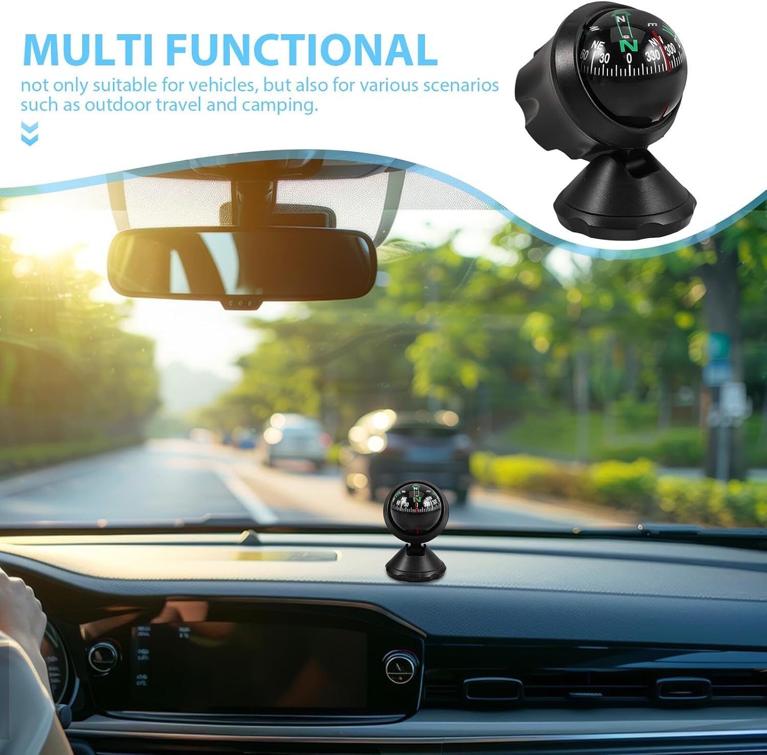 Universal Car Compass Ball for Dashboard Navigation, Automotive Direction Guide Sphere for Outdoor Travel, Portable Driving and Boat Compass for Vehicle Use