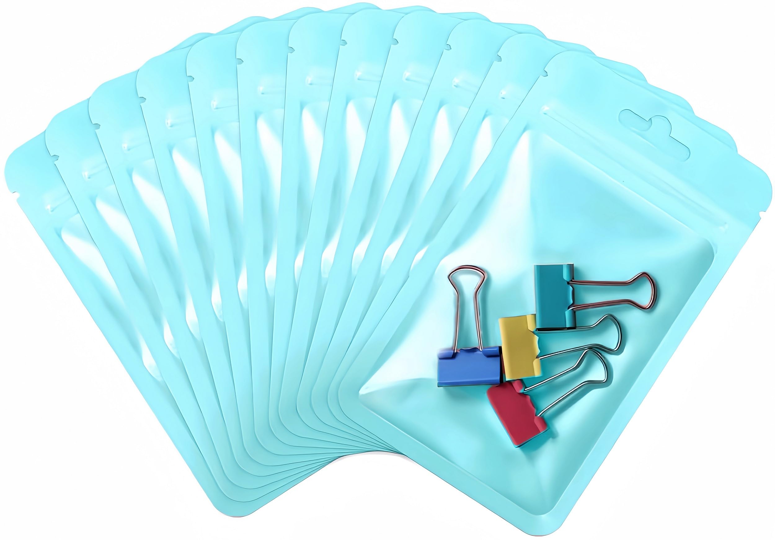 Rimiko 50pcs Clear Ziplock Bags, Resealable Sample Bags, Small Plastic Bag with Hanging Hole, Reusable Zip Pouches for Sample Packaging, Retail, Food and Items Storage (Blue, 3.35"x5.1") โ image 1