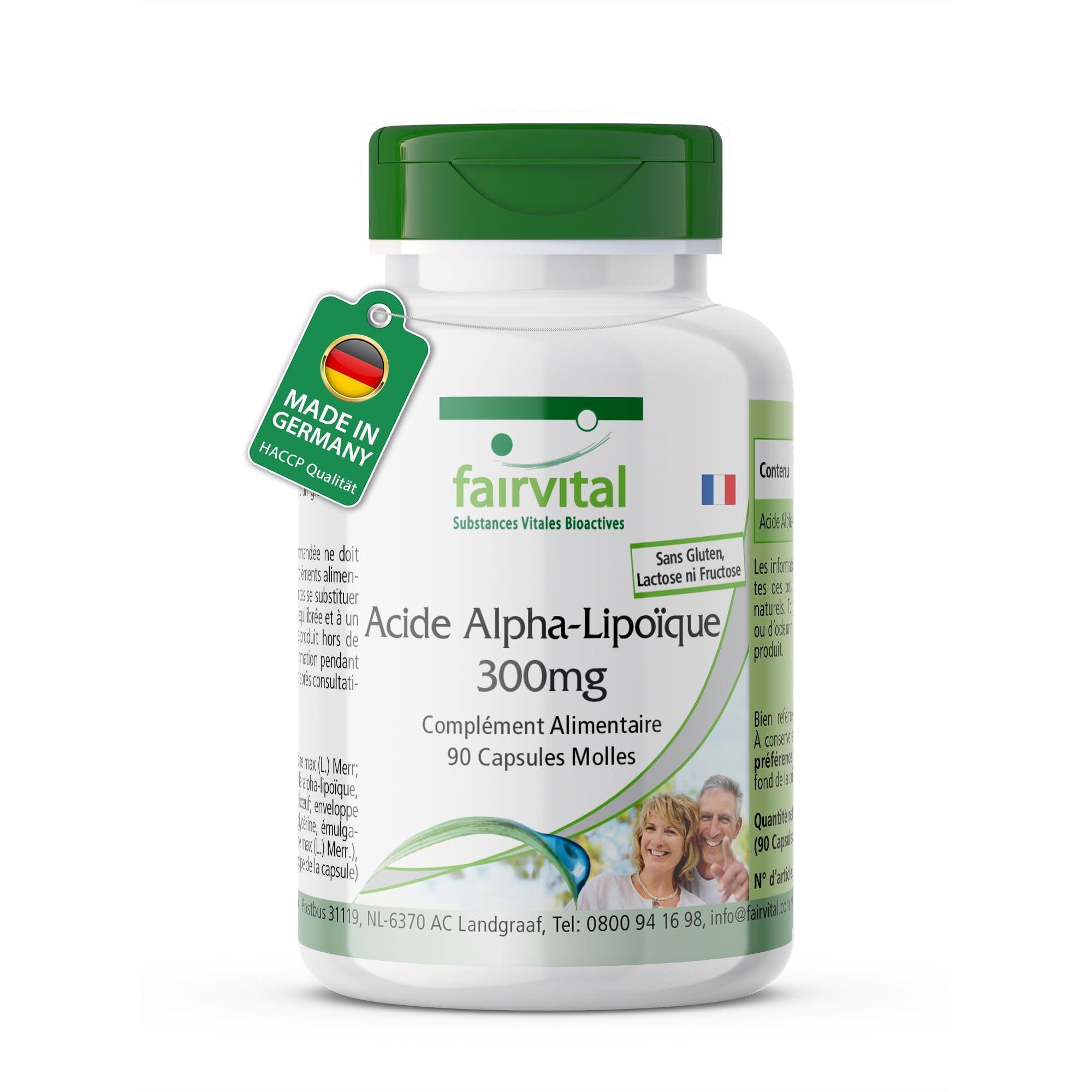 fairvital Gélules d'acide alpha-lipoïque 300mg (acide alpha-lipoïque, ALA), pour 3 mois, HAUTEMENT DOSÉ, 90 gélules molles