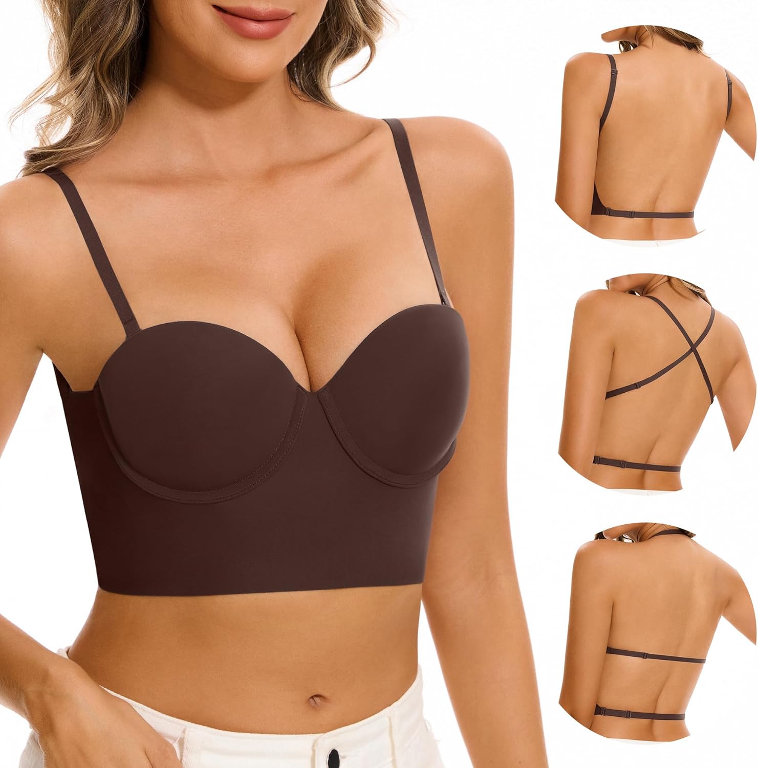 Low Back Bras for Women-Lightly Lined Seamless Invisible Backless Bra-Underwire Balconette Multiway Low Cut Halter Bras - Image 2