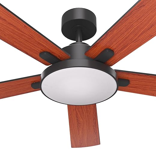 62 Inch Low Profile Flush Mount Ceiling Fan with Lights and Remote Control – Indoor/Outdoor Reversible Dimmable Wood Grain Fan for Living Room, Patio, Industrial Shop & Commercial Use