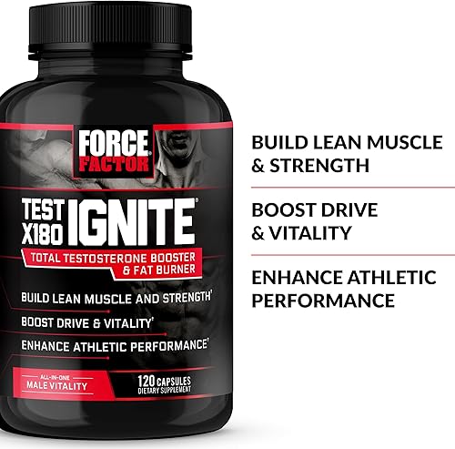Miniatura 2 de Force Factor Test X180 Ignite Potenciador total de testosterona para hombres con semillas de fenogreco y extracto de té verde para construir músculo