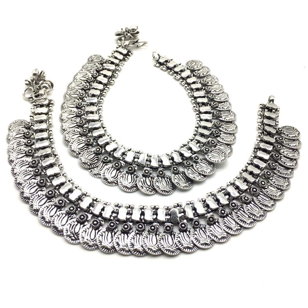 Digital Dress Traditional Authentic Fashionable Attractive Indian Style Alloy Metal Fancy Oxidised German Silver Plated Anklet Payal/Pazeb Comes Pair for Women and Girls Gift Jewellery (Pack of 2)-image-24