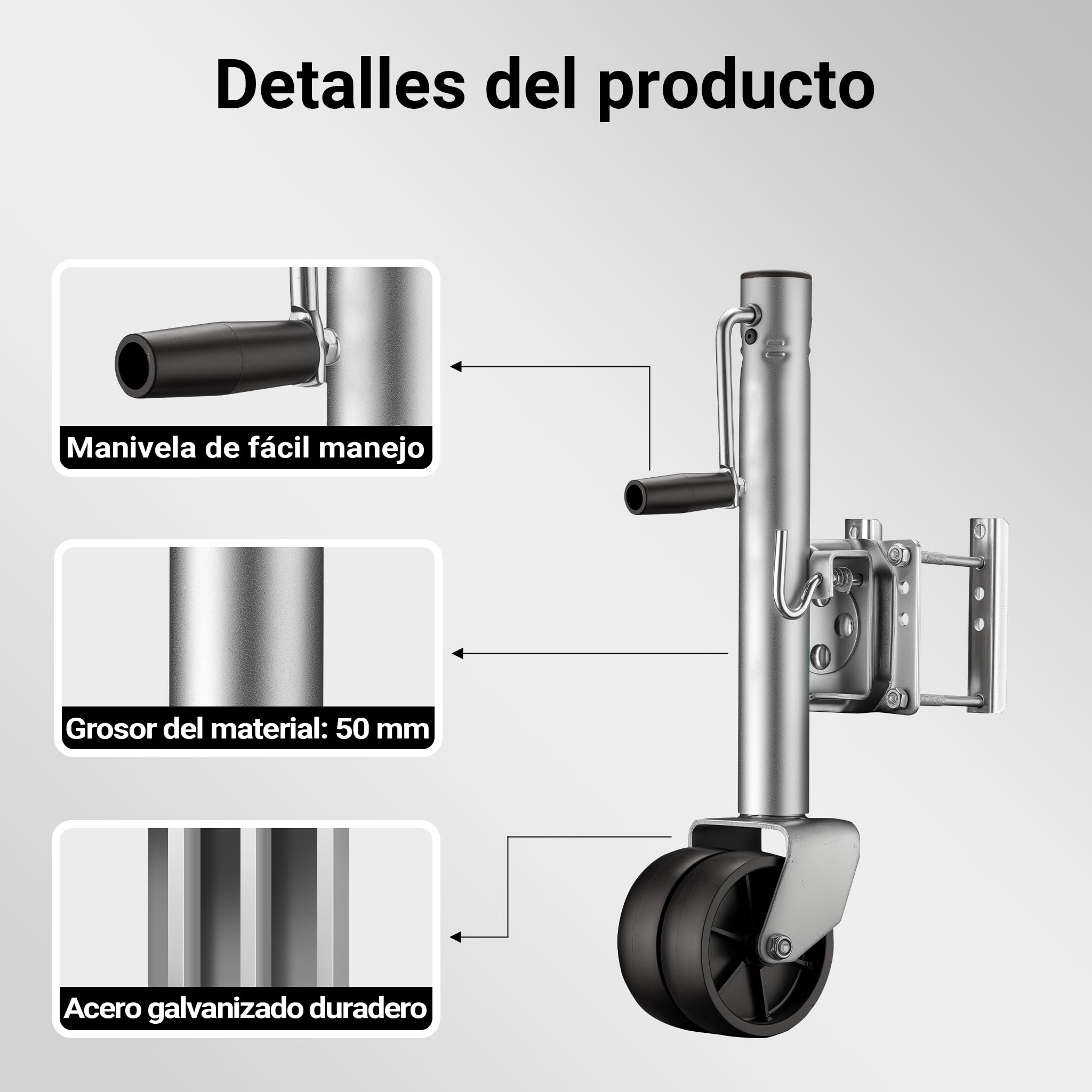 Wiltec Rueda de apoyo con dos neumáticos capacidad máx. 680 kg rueda jockey doble de alta resistencia ruedas de nylon rueda de apoyo para caravanas y remolques