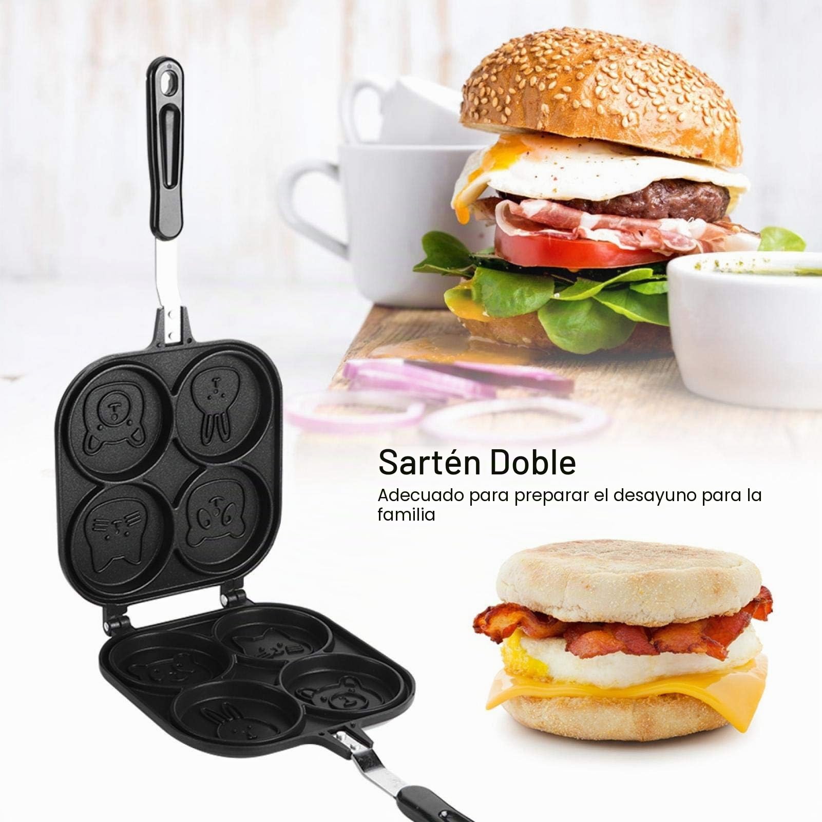 OUKENS Olla Antiadherente, sartén de Doble Cara de Aluminio para cocinar 4 panqueques de Desayuno a la Vez, sartén Antiadherente con Lindo patrón de Animales cómicos