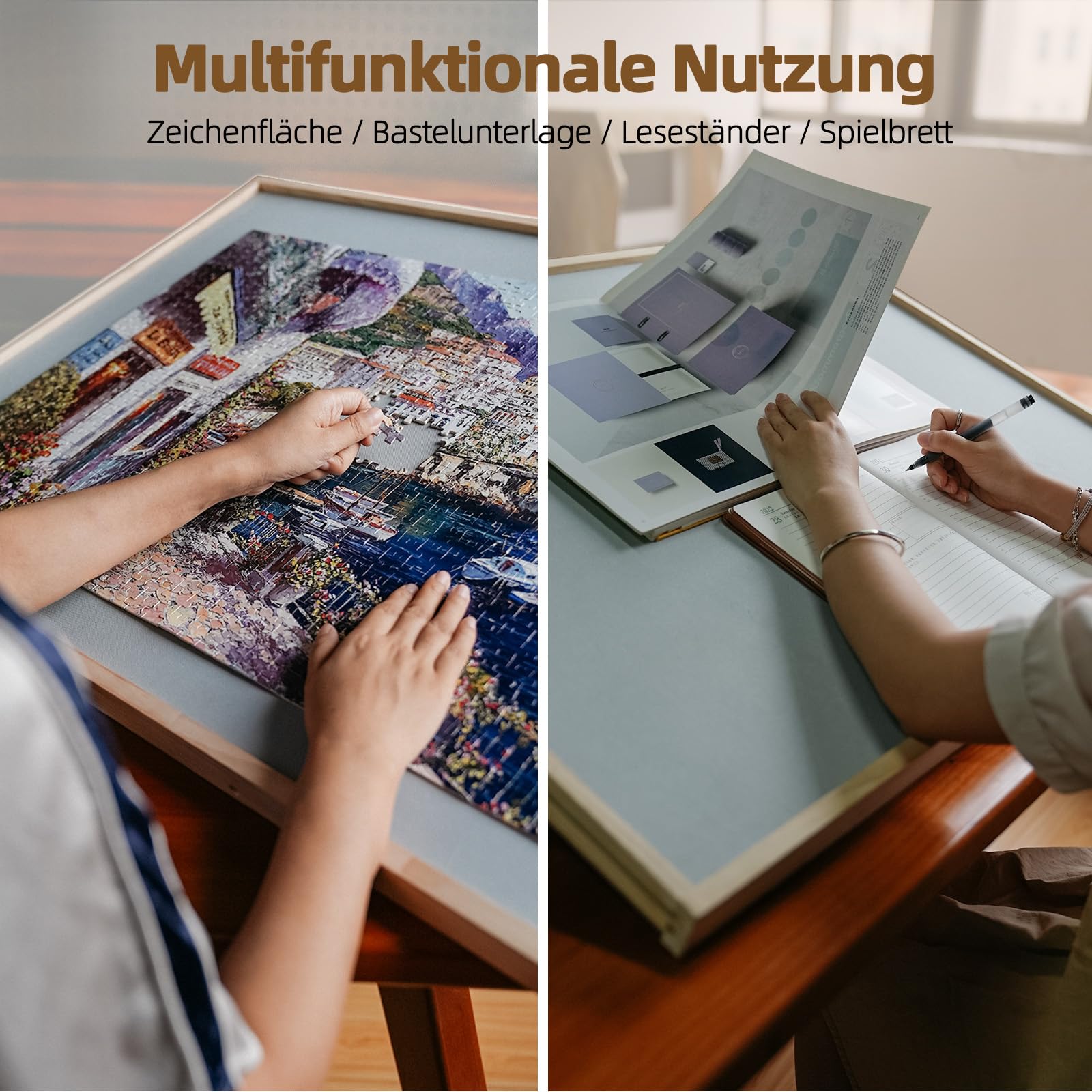 1500 elementów, 2 w 1, nachylona i obracana deska do puzzli dla dorosłych, drewniane biurko z 4 szufladami, 84,3 x 62,3 cm, przenośna deska z Lazy Susan i pokrywą
