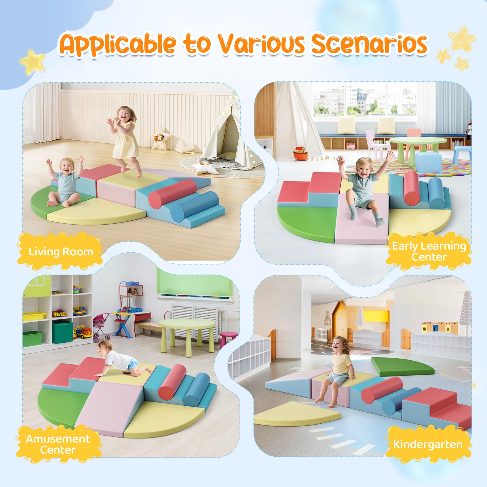 8p - Bloques de escalada blancos para niños, bloques de escalada para bebés, revestimiento de PU resistente a los arañazos, fácil de limpiar, cierre de cremallera oculta, espuma de alta