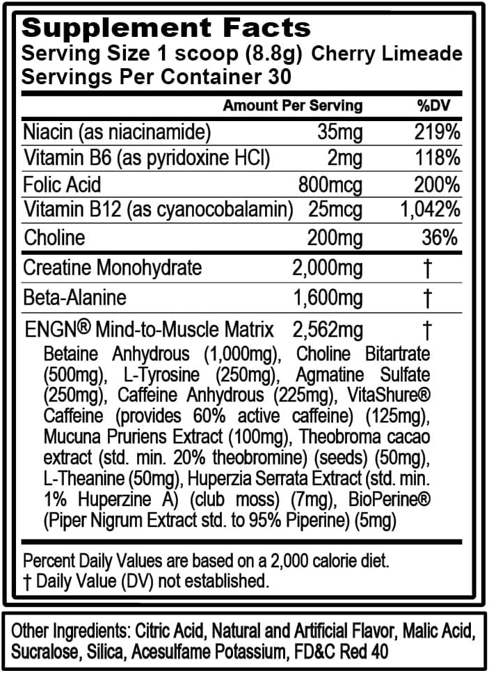 EVL Intense Pre Workout with Creatine - ENGN Energizing Pre Workout for Men Powder Drink for Lasting Energy Focus and Recovery - with Beta Alanine Caffeine and L Theanine - Cherry Limeade - Image 2