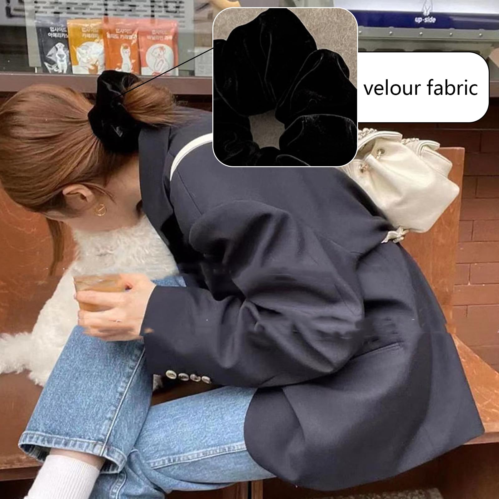6 Pack Black Velvet Scrunchies - Image 4