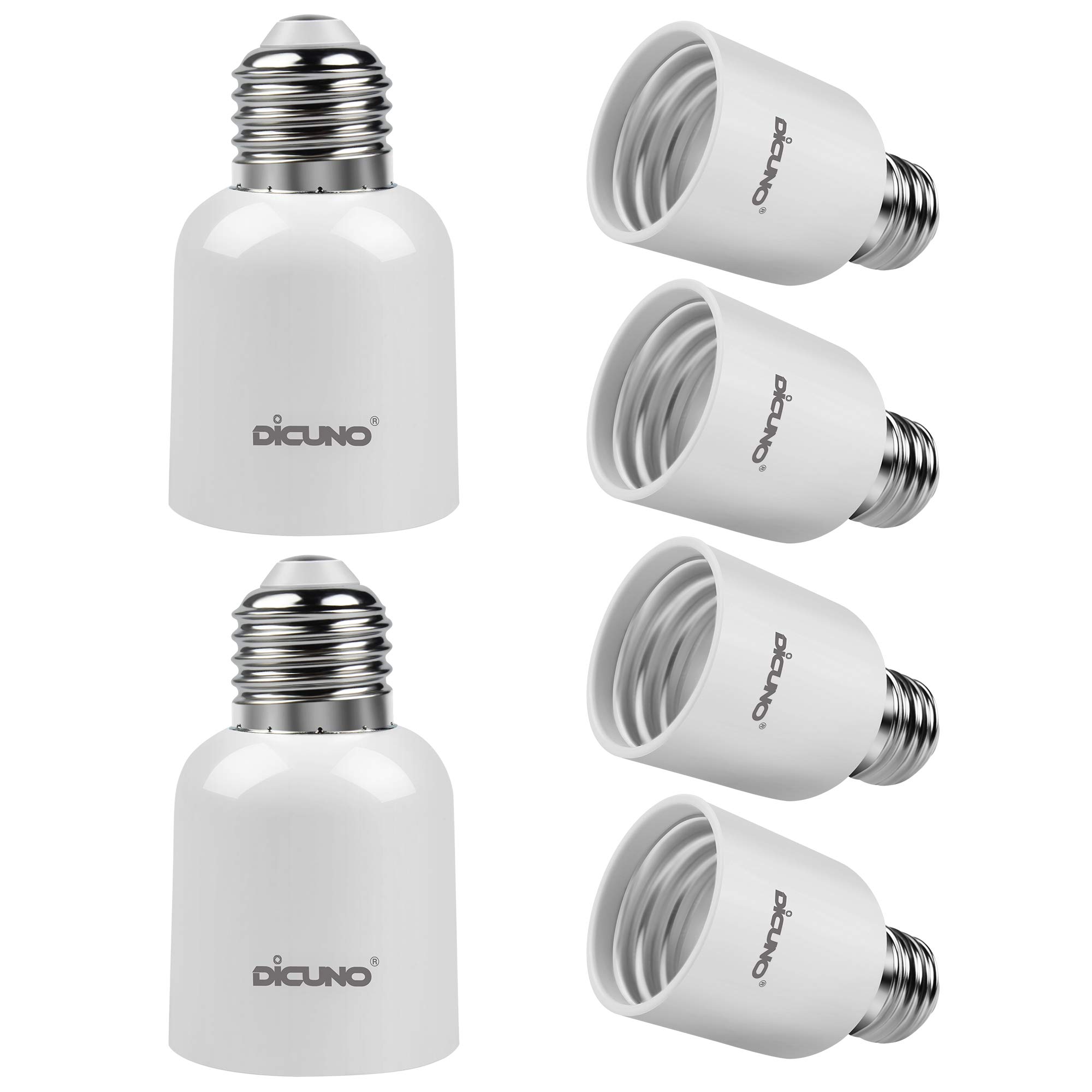 DiCUNO E26 to E39 Socket Adapter, Medium E26 to Mogul E39 Screw Base Light Bulb Socket Converter, Maximum 300W, 165℃ Heat Resistant, Pack of 6
