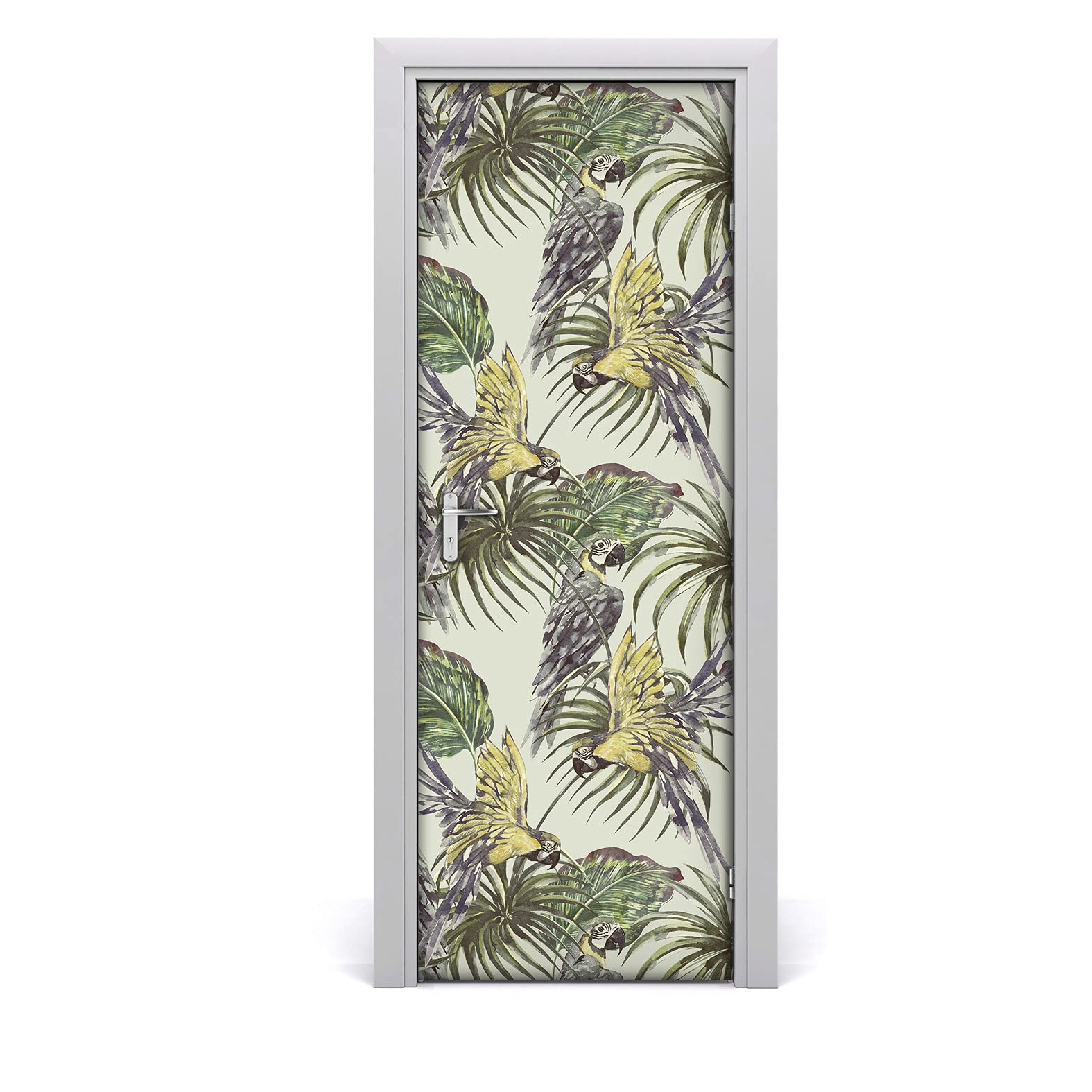 Papier peint sur la porte mural perroquets pour salon ambiance hawaienne