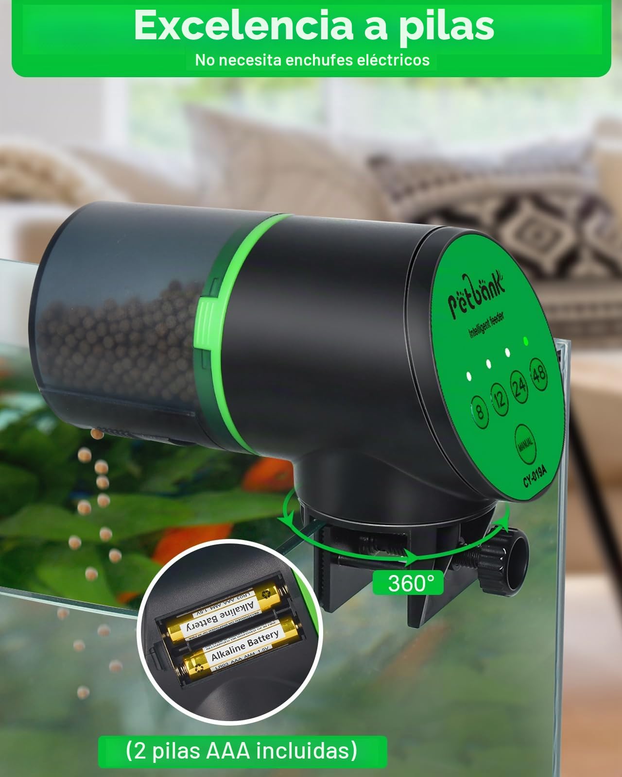 Alimentador Automático de Peces para Acuario, Dispensador de Alimentos Con Temporizador, Funciona Con Pilas, 2 AAA Incluidas