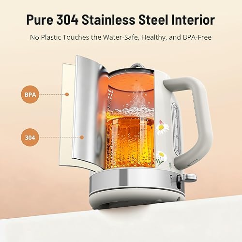 Miniatura 5 de Retro Electric Kettle, PARIS RHÔNE 1.7L Hot Tea Kettle with Thermometer, 1500W Fast Heating, Cordless Design, LED Indicator, Auto Shut-Off & Boil