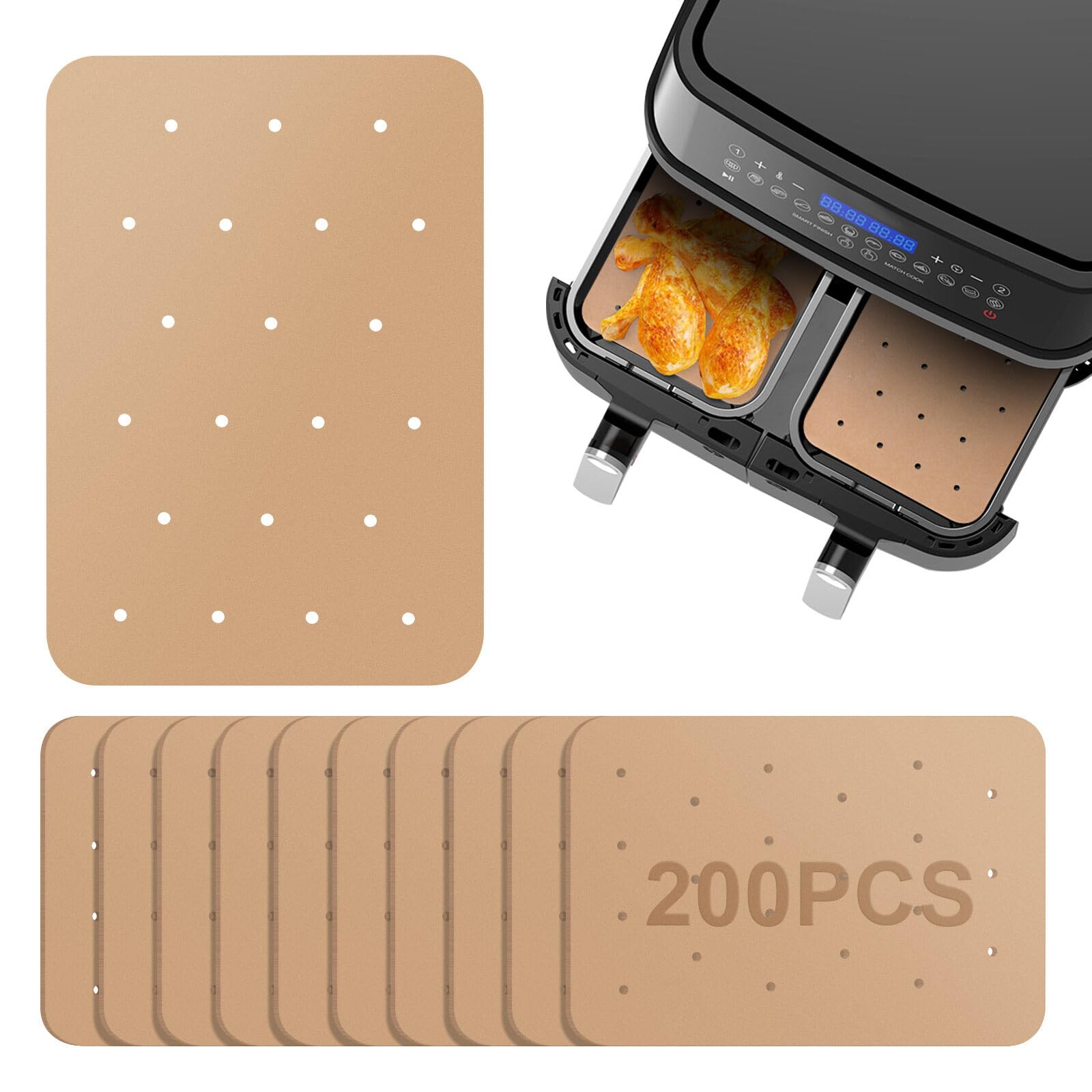 100 pezzi di carta da forno per friggrice ad aria, tappetino monouso perforato antiaderente, carta pergamena rettangolare per Ninja Foodi, doppio cestino  15