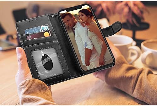 Miniatura 5 de Ateeky Funda tipo cartera para iPhone 15, bloqueo RFID 3 tarjeteros con ranura para tarjetas de crédito Funda protectora magnética de piel sintética