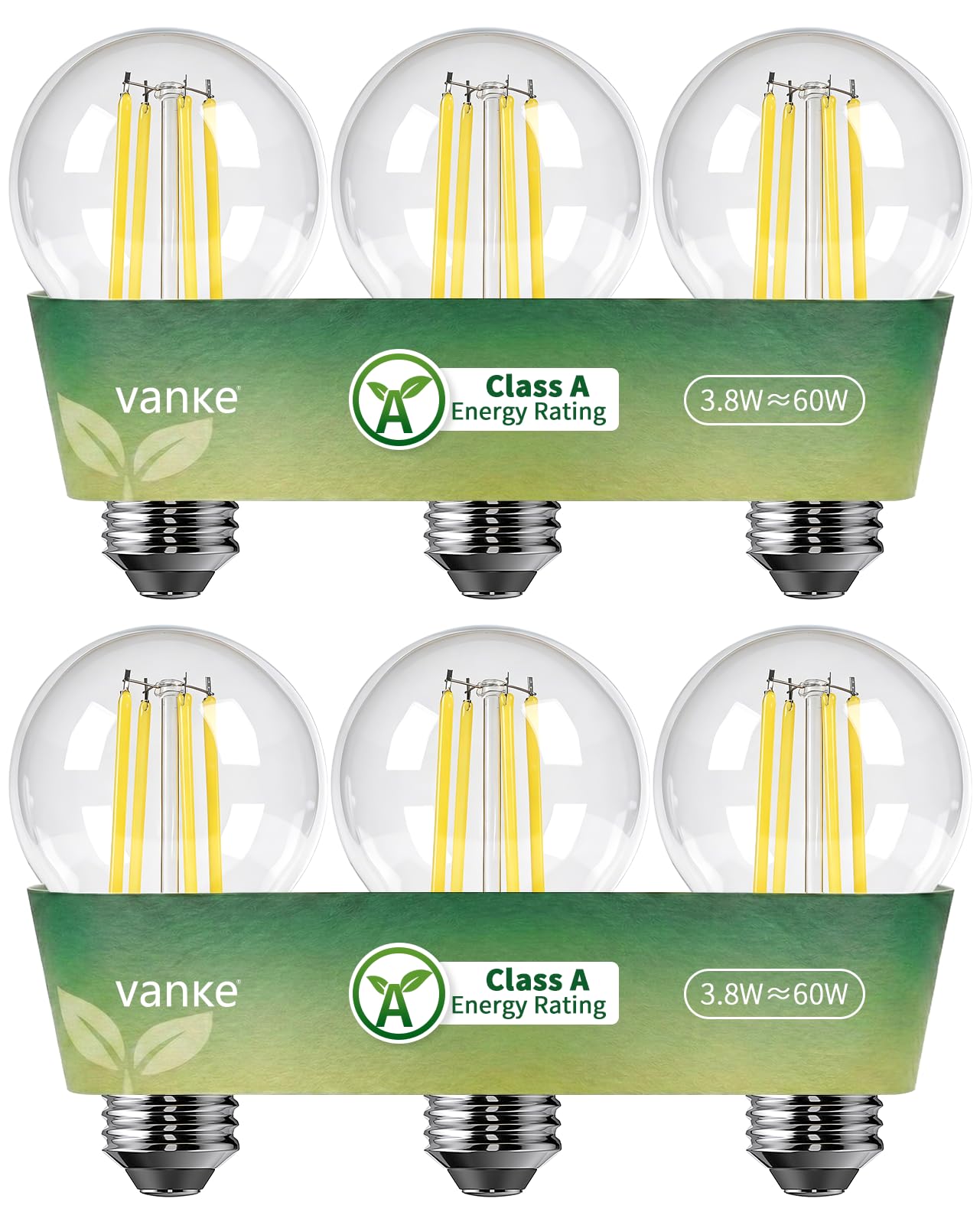 Vanke E27 Screw LED Bulb, A-Rated Ultra-efficient ES Bulbs, 3.8W (60W Equivalent), 2700K Warm White, 900 Lumen, 50000H Lifespan, Non-Dimmable A60 Screw in Light Bulb, Pack of 6