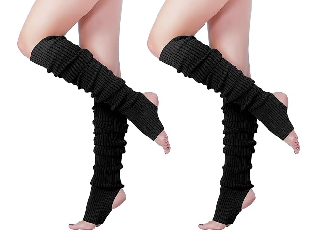 v28 Long Leg Warmer, Women’s Men 80s Party Ribbed Knit Dance Sports - Hole71-2(black+blak)
