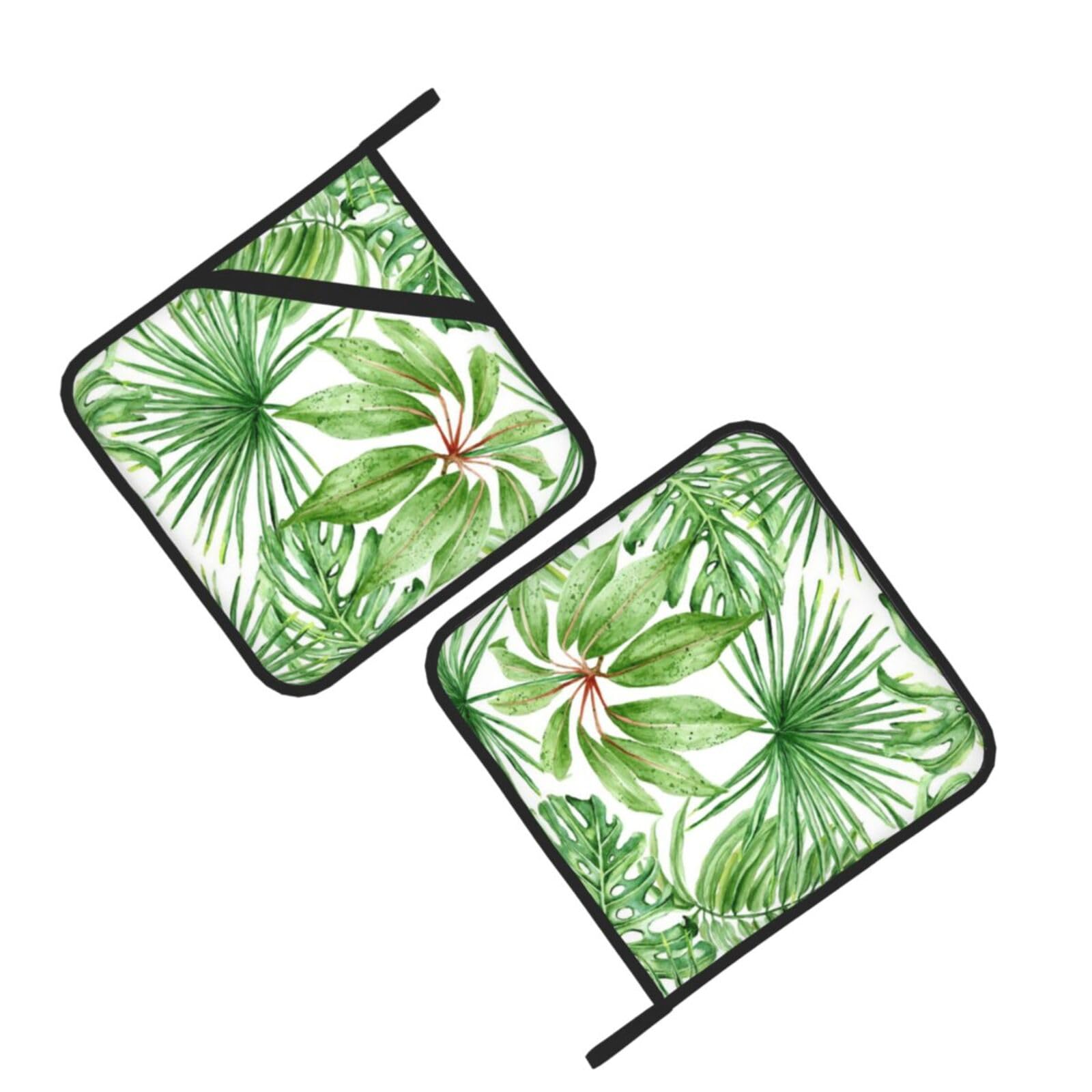 Tropical Palm Banana Leaves Printed Oven Pot Holders Set of 2 Pcs Heat Resistant Kitchen Microwave Potholders for Cooking Baking Grilling