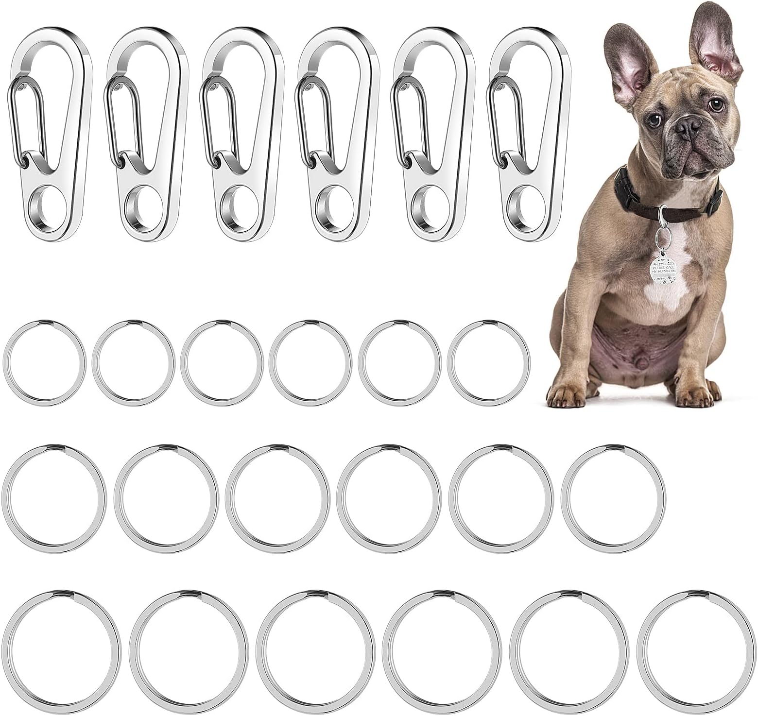 6 Sets Dog Tag Clip Pet Tag Ring for Collar, with 18Pcs