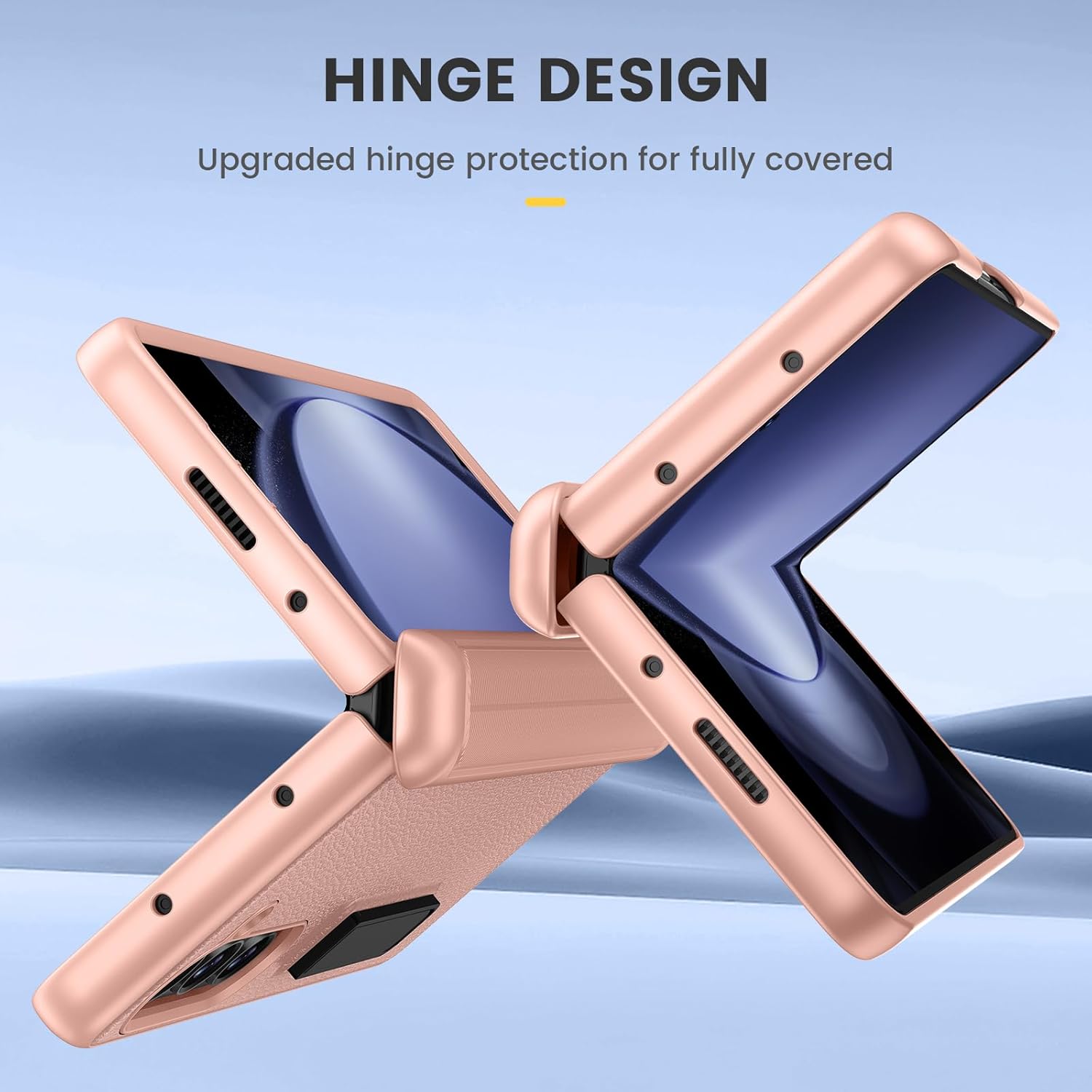 Ruky Case for Samsung Galaxy Z Fold 5 with Kickstand, Hinge Protection & Full Body with Built-in Screen Protector PU Leather Protective Phone Stand Case for Samsung Galaxy Z Fold 5G, Gold
