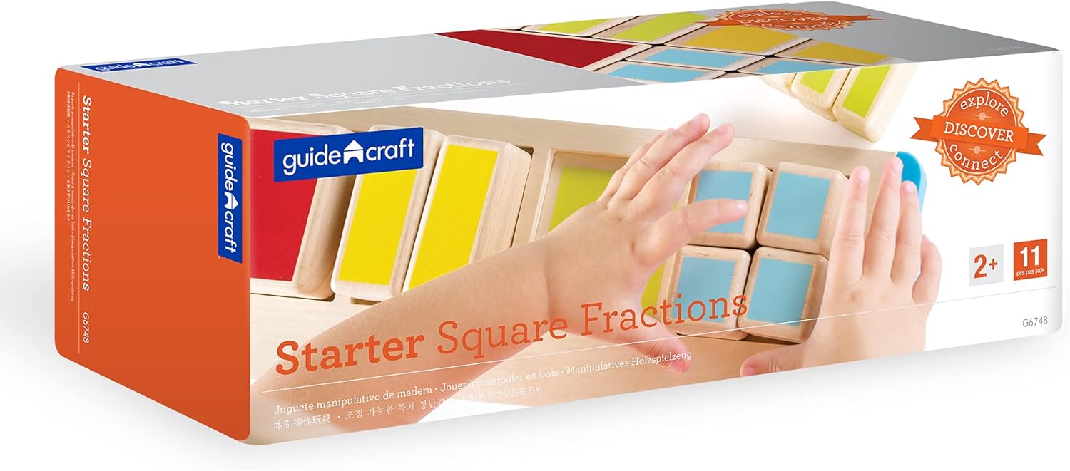 Guidecraft Colorful Starter Square Fractions - Wooden Early Development Toys for Children, Math Skills Stimulating Game