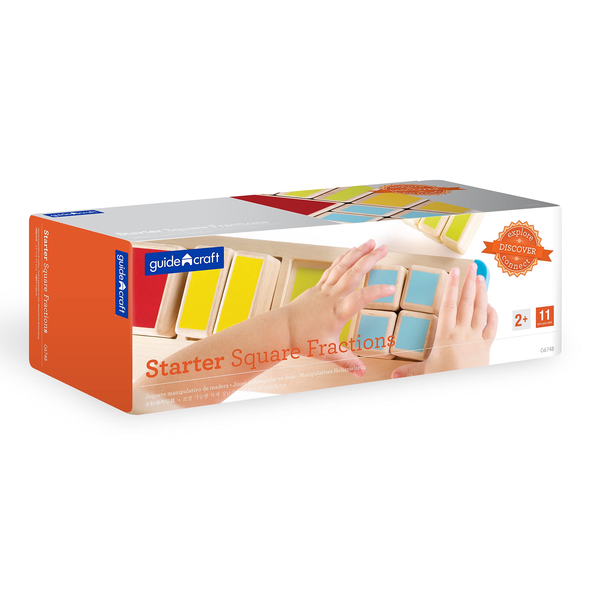 Guidecraft Coloridas fracciones cuadradas de iniciación – Juguetes de madera de desarrollo temprano para niños, juego estimulante de habilidades matemáticas