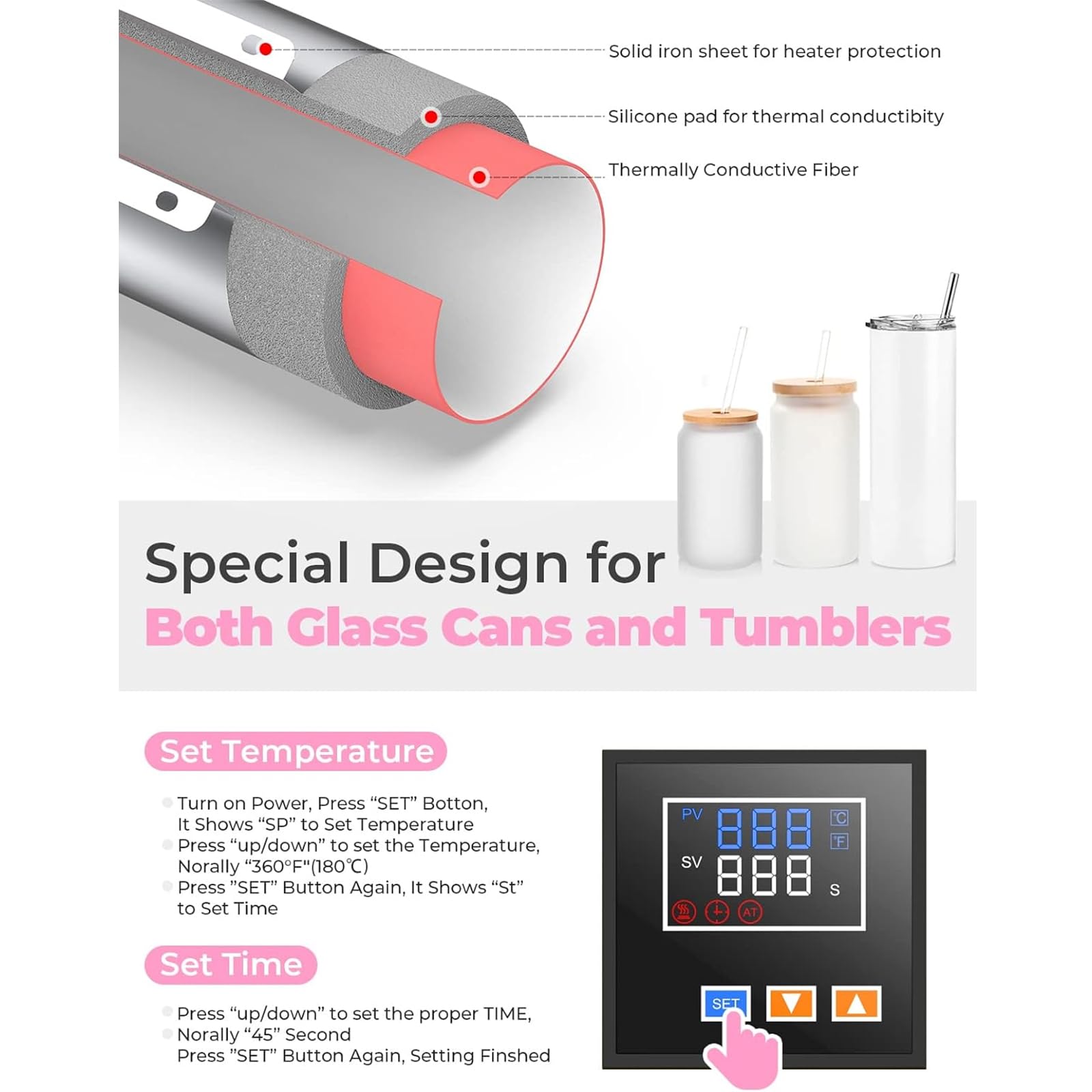 Pressa a caldo per sublimazione, tazza e tumbler, fai da te per tazze da 325-425 ml e bicchieri da 325-850 ml