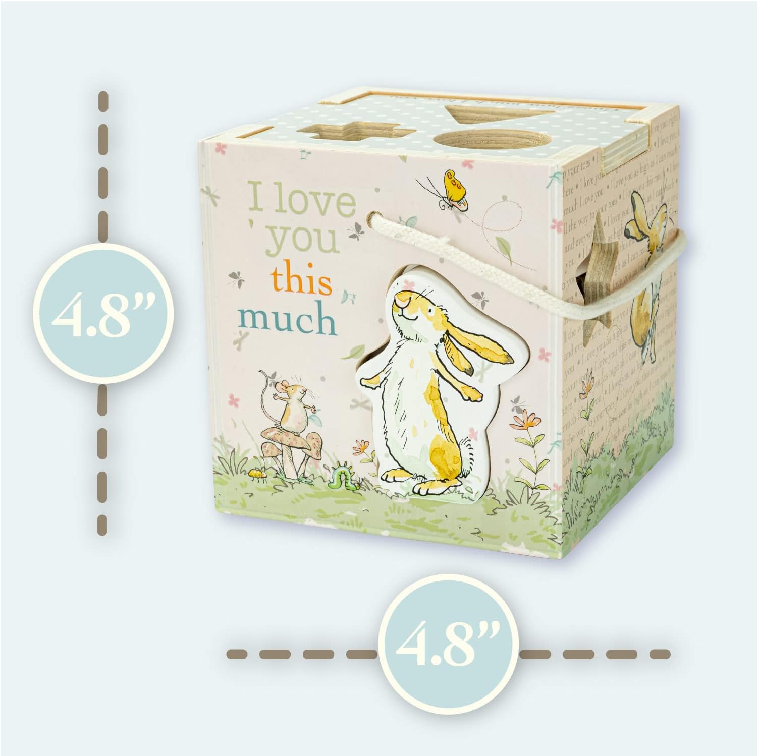 Kids Preferred Guess How Much I Love You Wooden Shape Sorter with Rope Handle, 7 Blocks, and Positive Messaging from The Book Classic Toy for Babies, Toddlers, and Kids