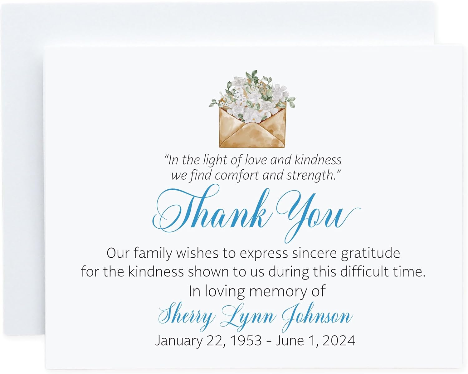 Personalized Thank You Cards for Sympathy Acknowledgement with Message Inside, A2 Folded Cards, Choose Quantity, Memorial Service Thank You Notes with Envelopes, Bereavement Notes for After Funeral
