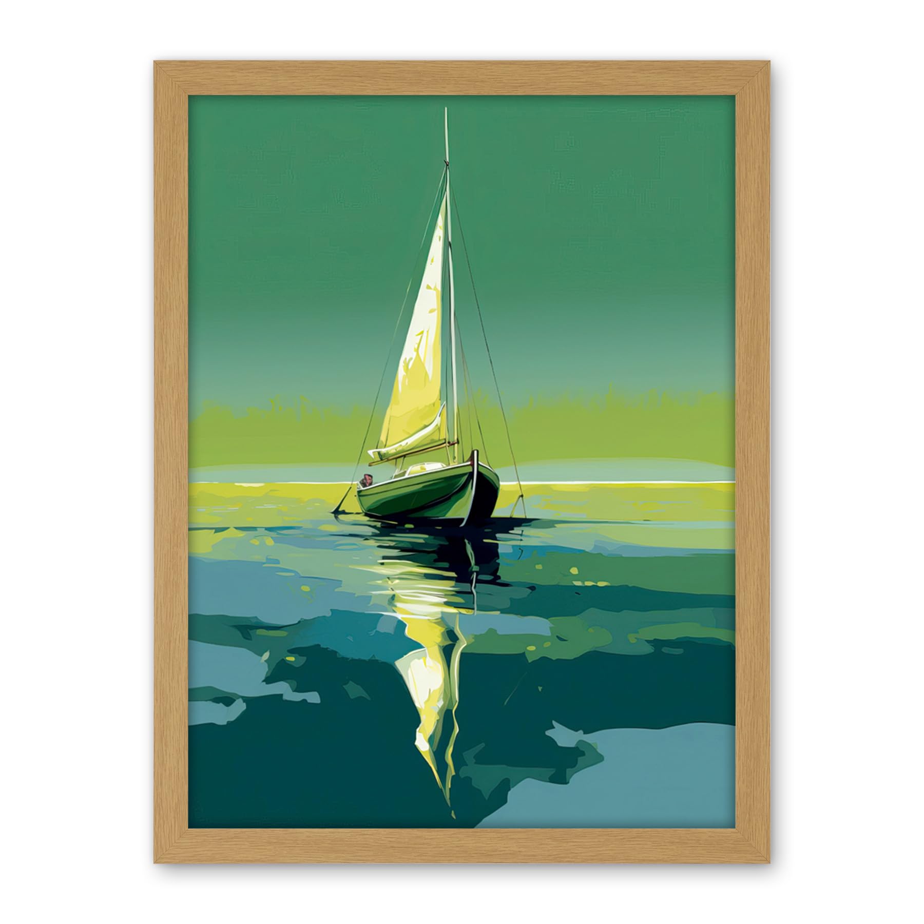 Artery8 A Sailboat on a Calm Sea Under a Cloudless Sky Artwork Framed Wall Art Print 18X24 Inch