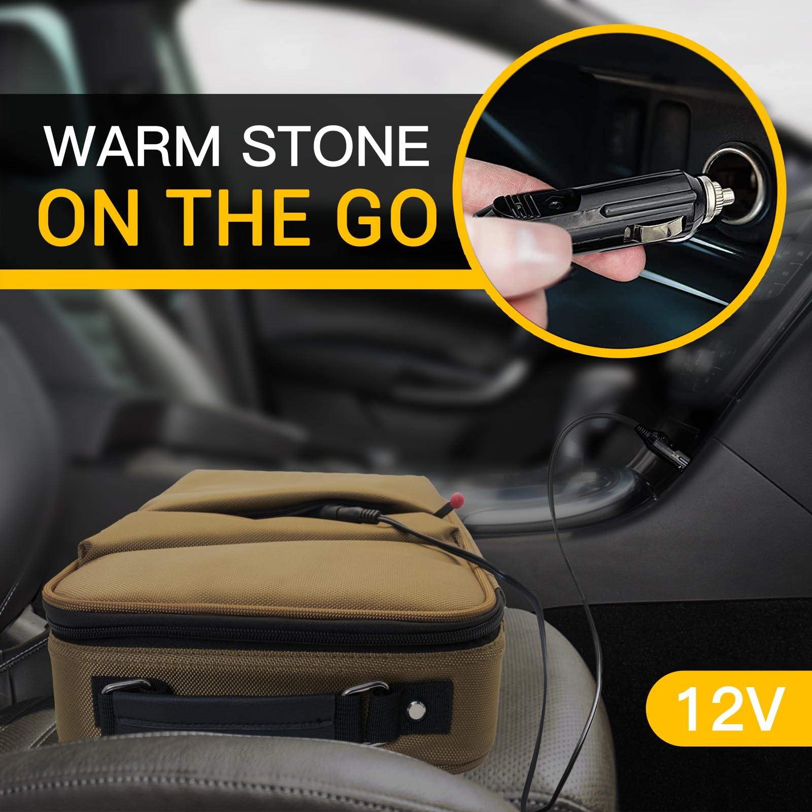 Tragbares Massagestein-Wärmer-Set, Temperaturkontrolle, Heizungsmassagegerät, Reisetasche mit Auto-Adapter für professionelles/Heim-Spa (braun)
