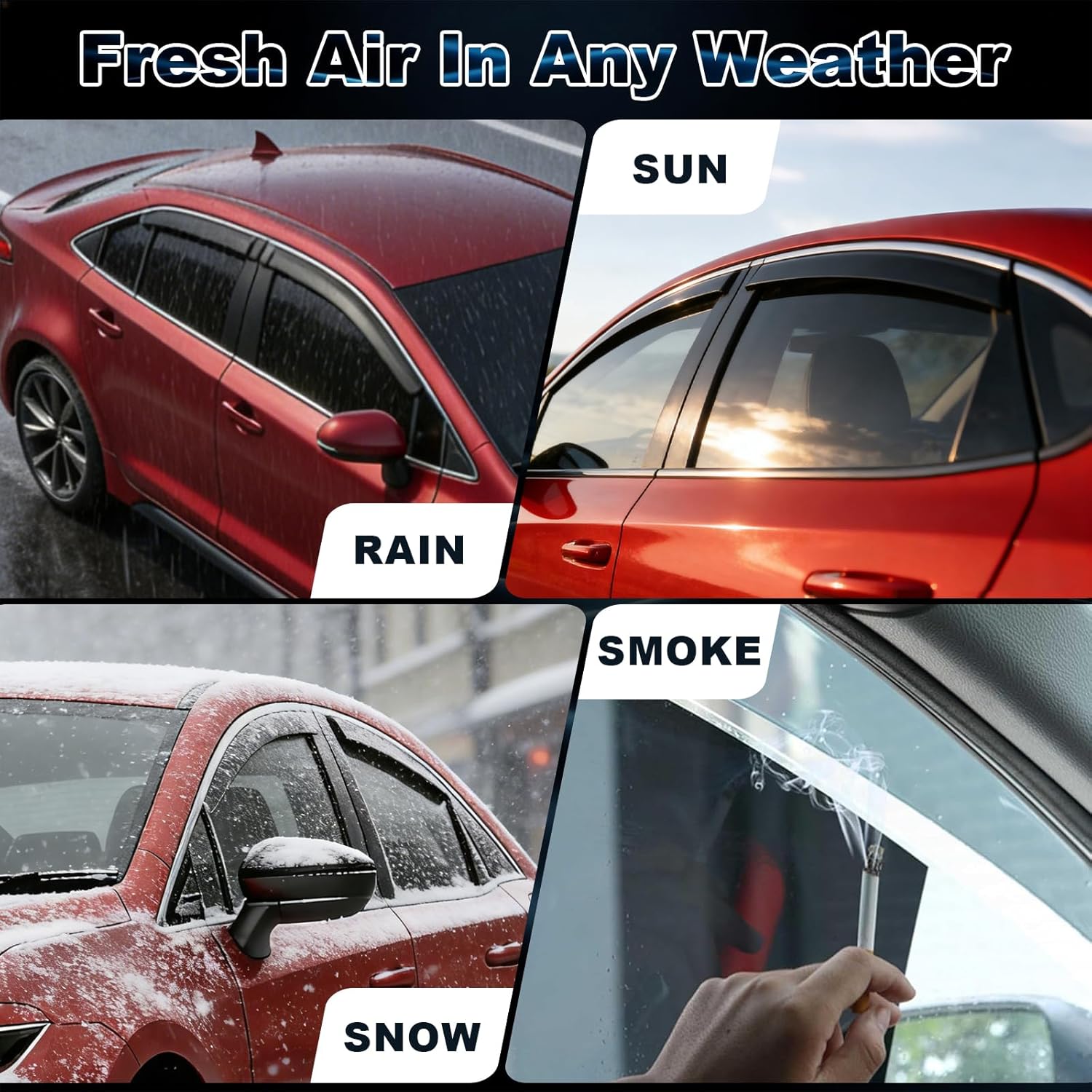 Window Rain Guards for Toyota Corolla Sedan 2019-2026 Out-Channel,Tape-On Side Window Visor Shields Vent Deflector Accessories,4 Pieces (for 19-26)