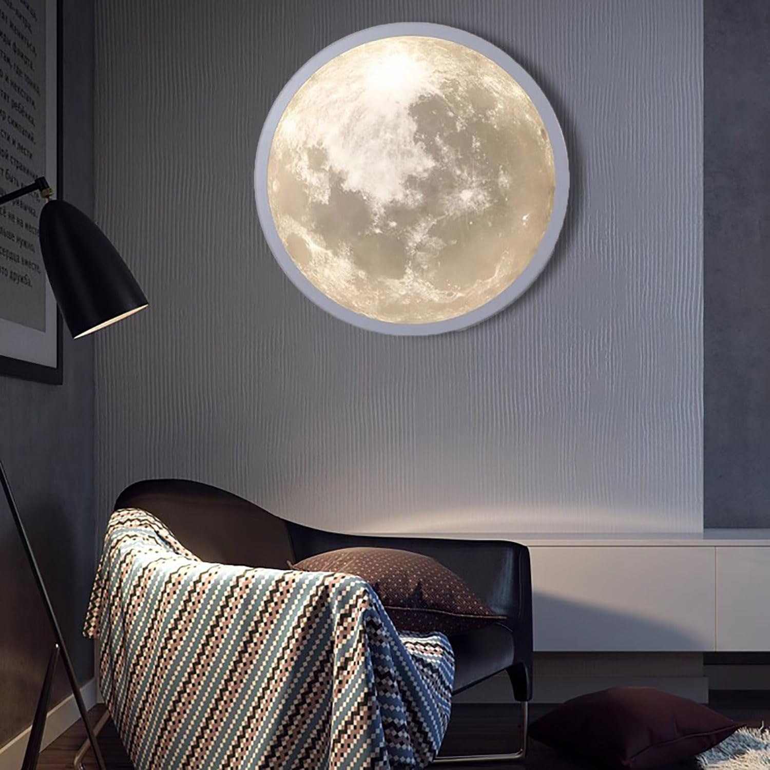 Lampada da Parete a Forma di Luna, Luce 3D in Acrilico dimmerabile per Interni con Telecomando, Design Rotondo Ultrasottile, Illuminazione Decorativa per Camera da Letto e Soggiorno
