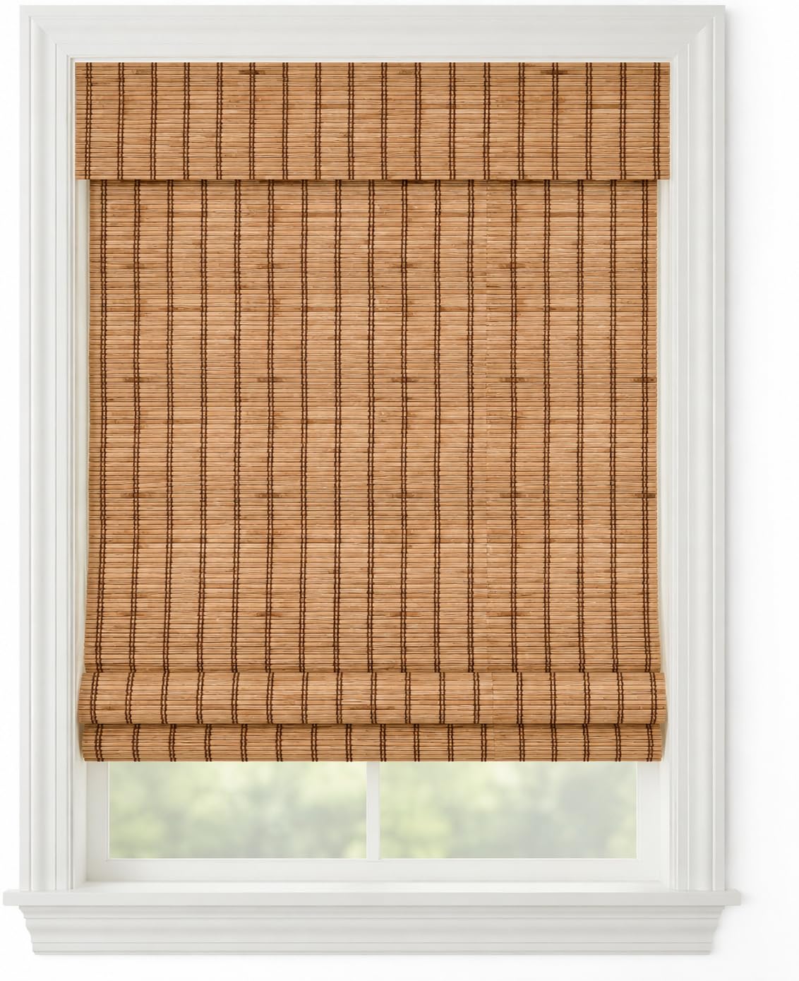 Windowsandgarden Cordless Woven Wood Roman Shades, 44W x 60H, Ashbury Camel, Sizes 20-72 Wide and 24-72 High