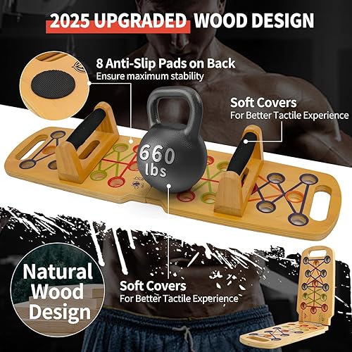 Miniatura 4 de Marco de empuje de madera, tabla de empuje portátil, equipo de entrenamiento de fuerza plegable, músculo del pecho, músculo dorsal, músculo