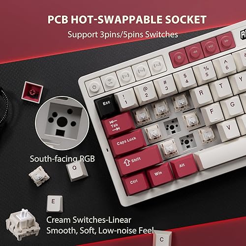 Miniatura 4 de RK ROYAL KLUDGE Teclado mecánico inalámbrico M65 con perilla de volumen, 60% teclado trimodo para juegos 2.4GBTUSB-C, montaje en junta, pantalla