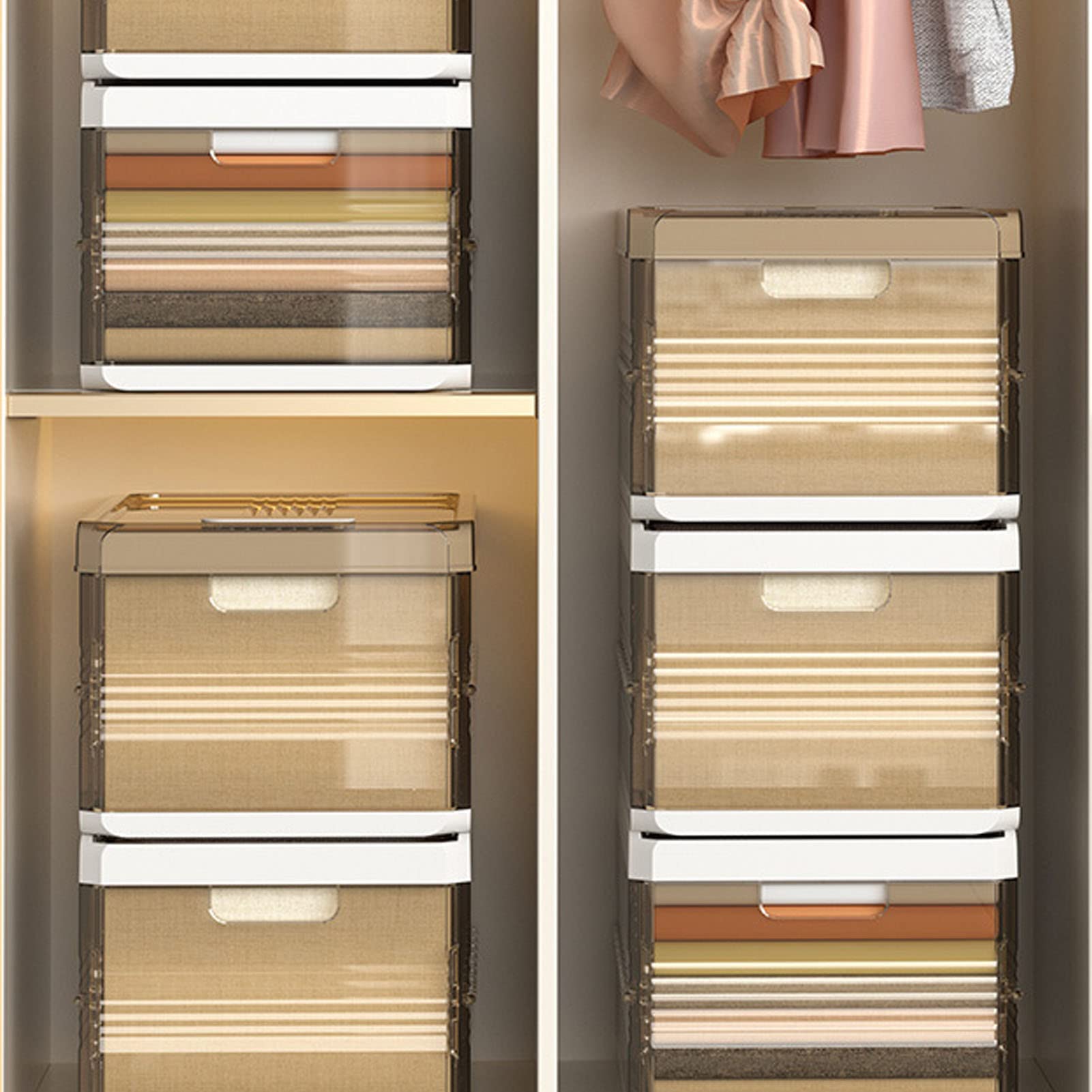Organizador de ropa para guardarropa, organizador de ropa con cajón, caja de almacenamiento de ropa plegable de PP, diseño de riel deslizante con tapa, organizador de pantalones (with Lid 9 Grids)