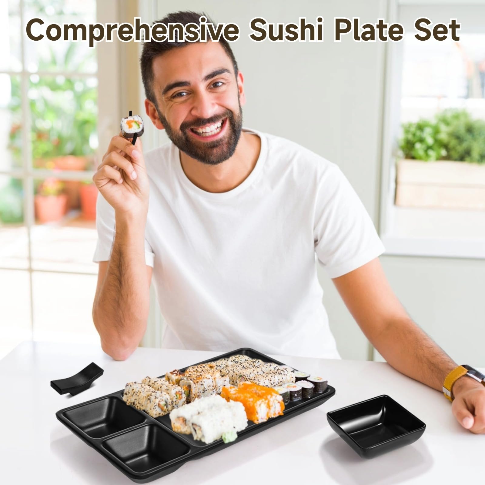Homaisson Juego de 8 platos de sushi, kit completo con palillos, platos de sushi, cuencos de salsa de soja, soportes para palillos, juego de vajilla japonesa para servir sushi