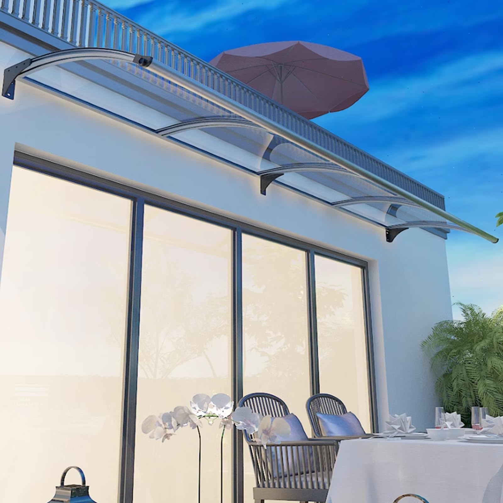 Zadaszenie zewnętrzne do Lar Sin - ochrona przed promieniowaniem UV i deszczem, poliwęglan i aluminium, pokrowiec na drzwi wejściowe/tylne, na patio, do werandy, schronienia (150 x 50 cm/59 x 20)