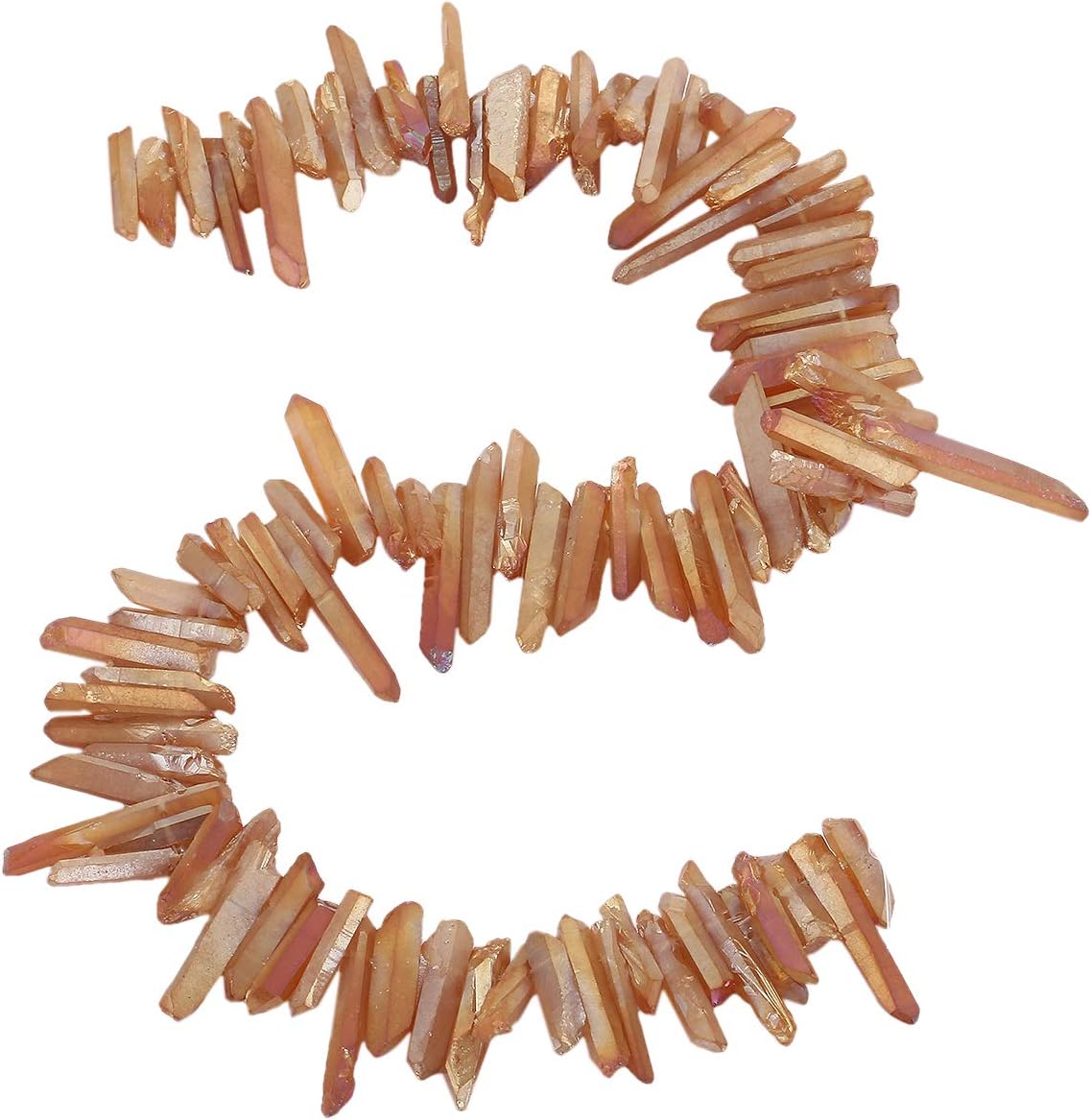 TUMBEELLUWA Rock Quartz Crystal Points Loose Beads for Jewelry Making, Titanium Coated Polished/Raw Quartz Beads 15 Inches Top Drilled,Multi-Color Crystal Points(0.5"-1.6")