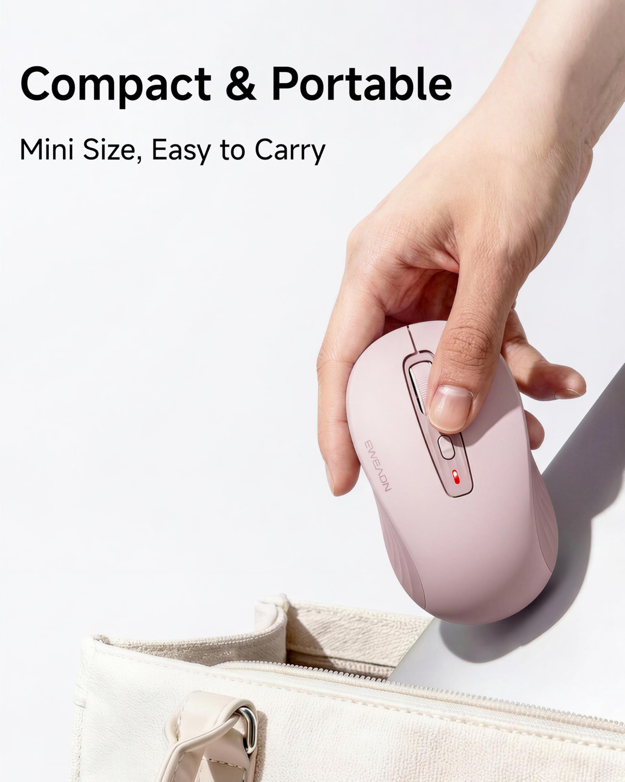 EWEADN C1 Kabellose Maus für Laptop, 2,4 GHz und Bluetooth Silent Maus für Kleine & Mittelhand, 4000DPI Tragbare Ergonomische Wiederaufladbare Maus für PC, iPad, Mac, Chromebook, Büro, Rosa