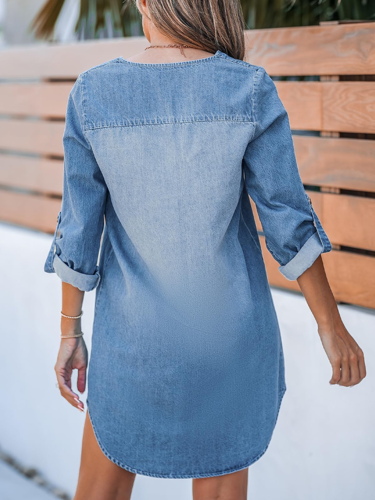 CUPSHE Mini robe en jean à manches longues et col en V pour femme