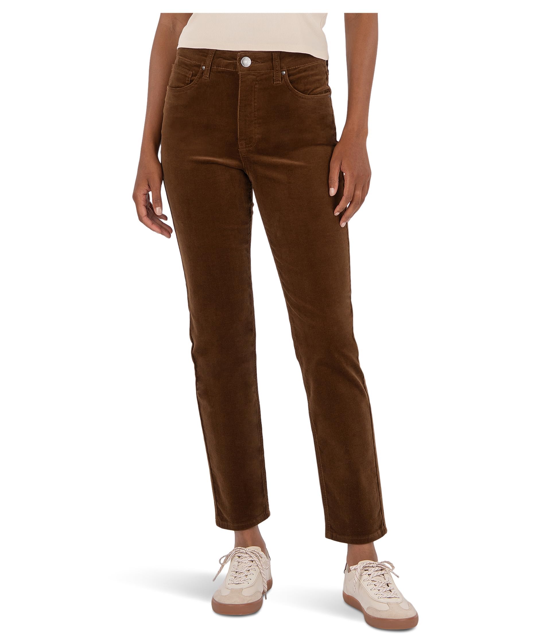 KUT from The Kloth Womens Rachael Corduroy High-Rise Fab Ab Mom Regular Hem-Long in Whiskey