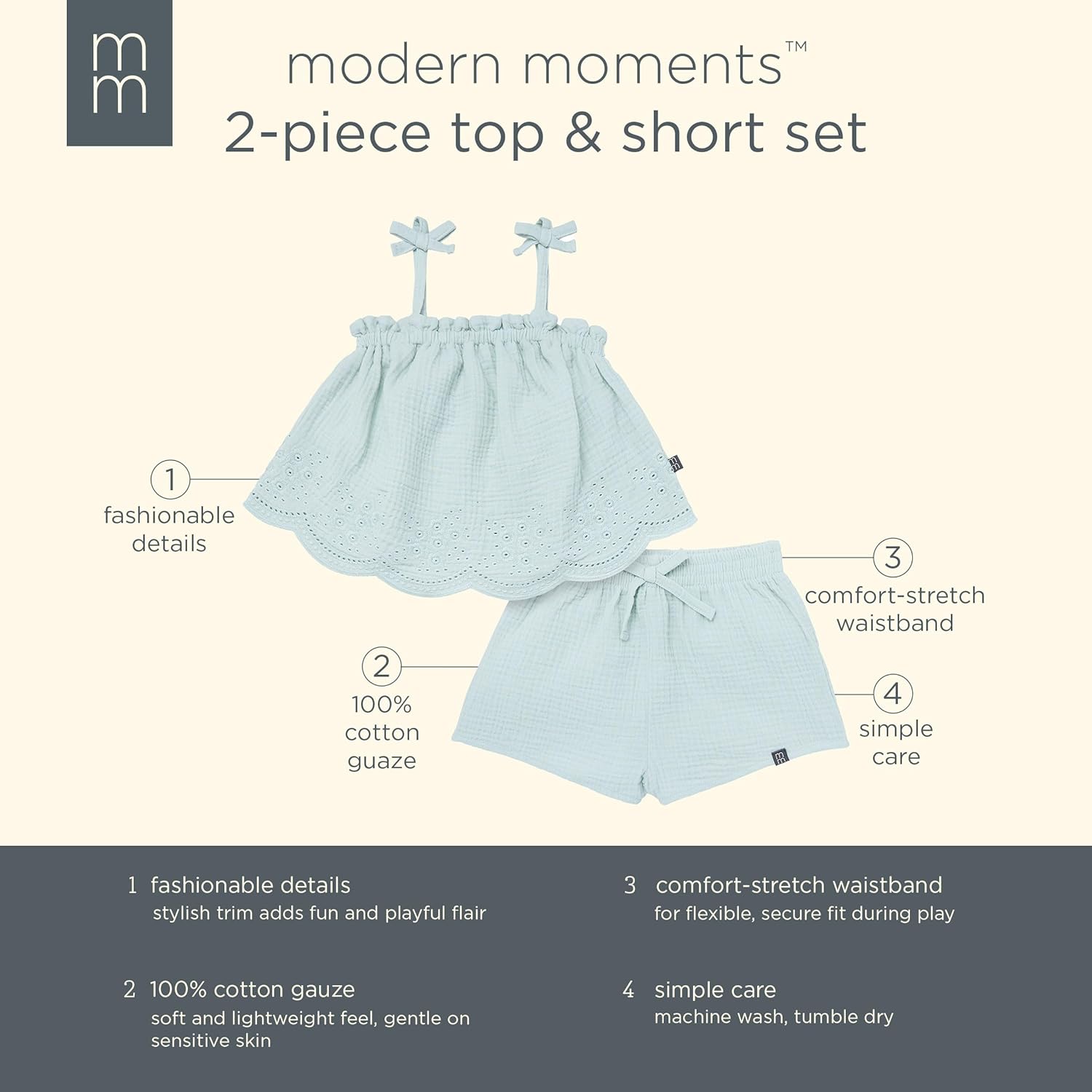 Modern Moments by Gerber Baby Girls 2-piece Gauze Top & Short Set - Image 6
