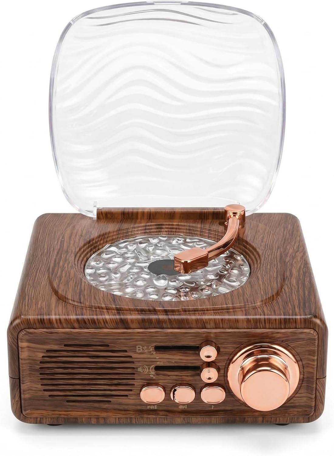 Retro Wood Grain CD Player Speaker, Water Ripple Projection Ambient Light