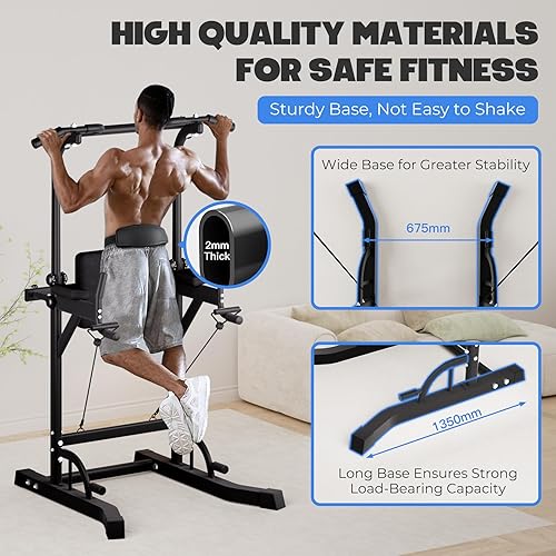 Miniatura 5 de Power Tower Pull Up Dip Station, Heavy Duty Pull Up Station Dip Bar Station Multi-Function Home Gym Strength Training Fitness Equipment 500LBS