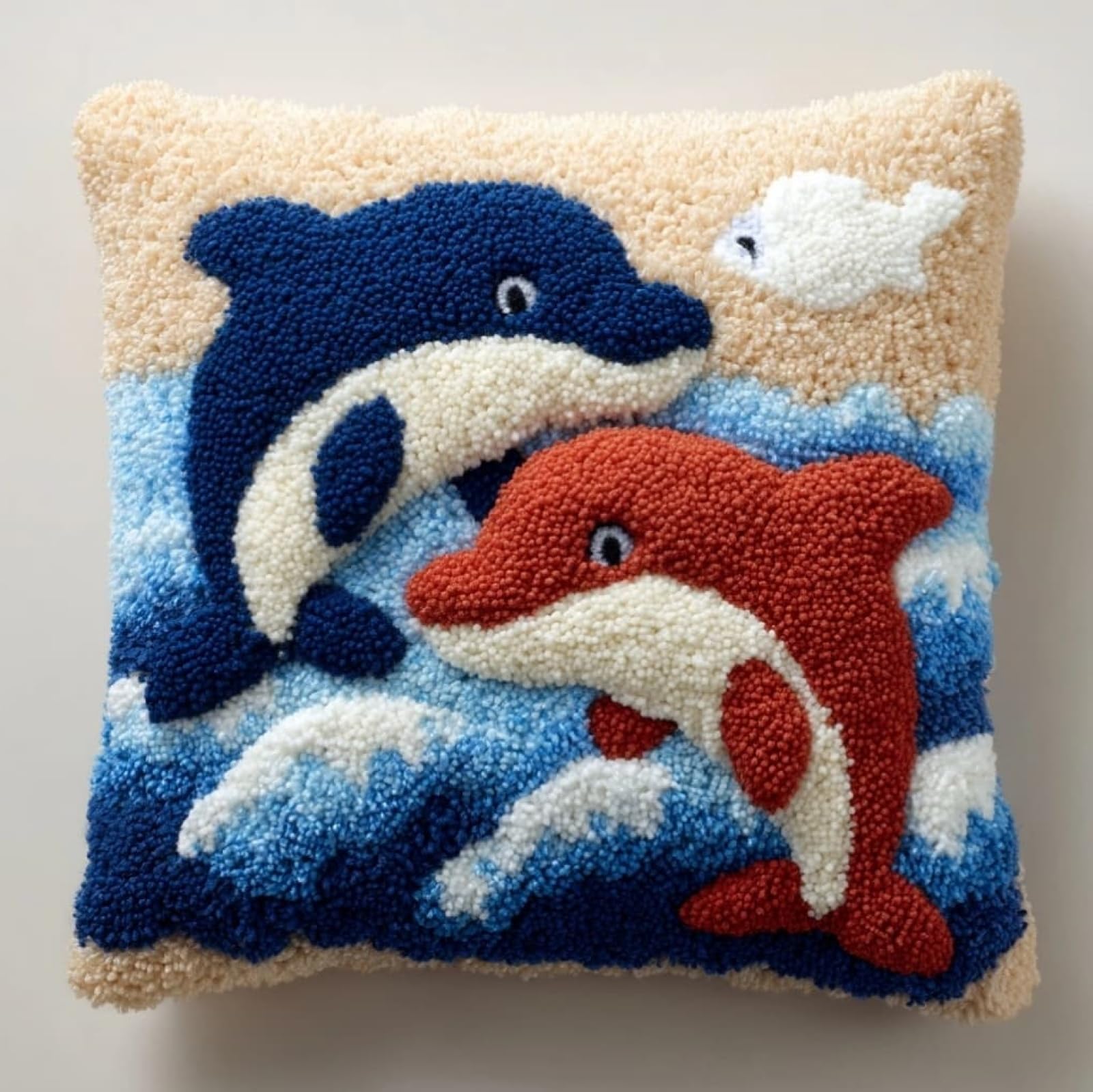 WallustrioaW Latch Hook Pillow Kits 43x43cm,Two Dolphins