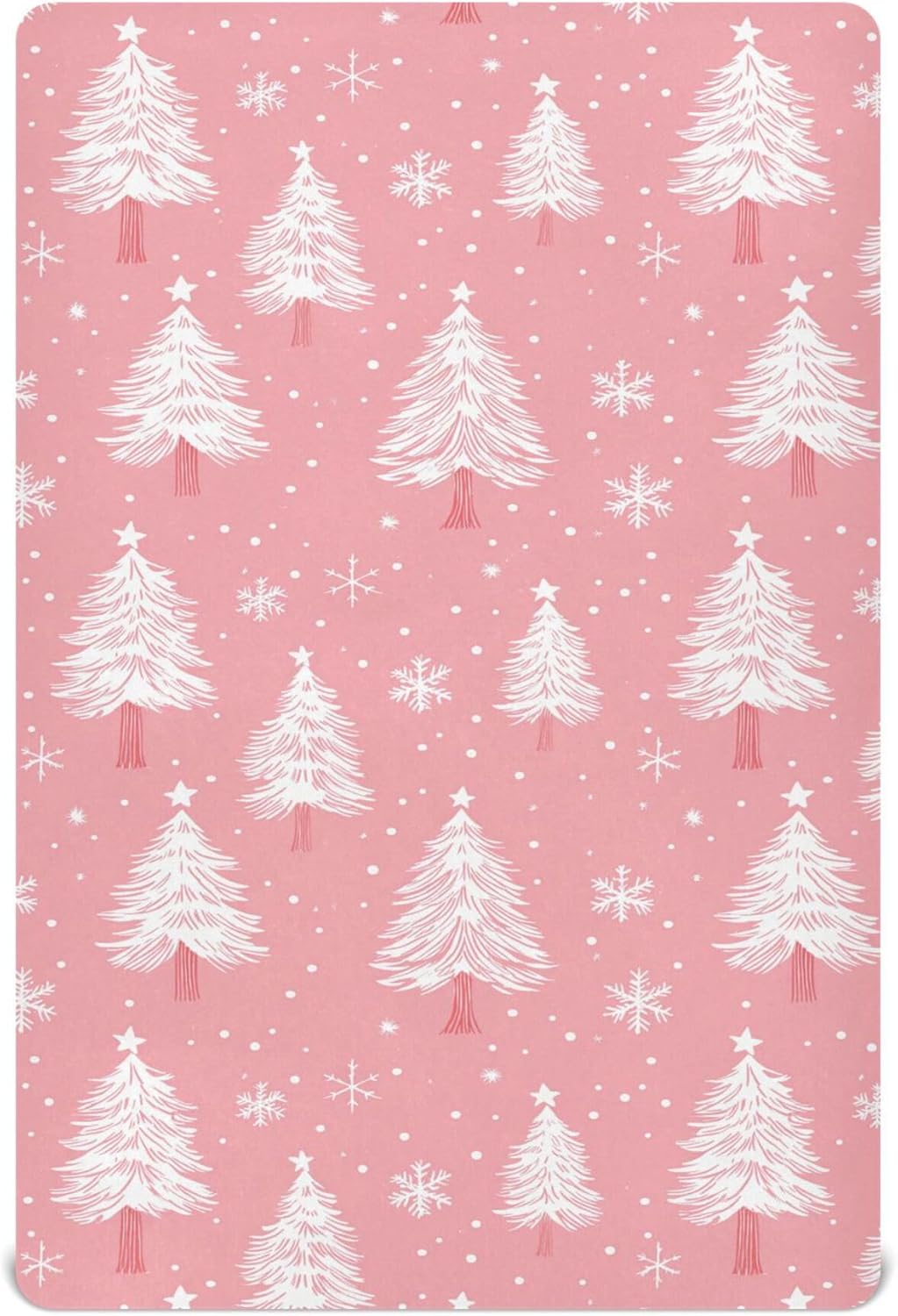 Christmas Pinks Trees Snowflakes Crib Sheets Soft Breathable Fitted Baby Crib Sheets Mattress Cover for Girls Boys, 52" x 28" x 9"