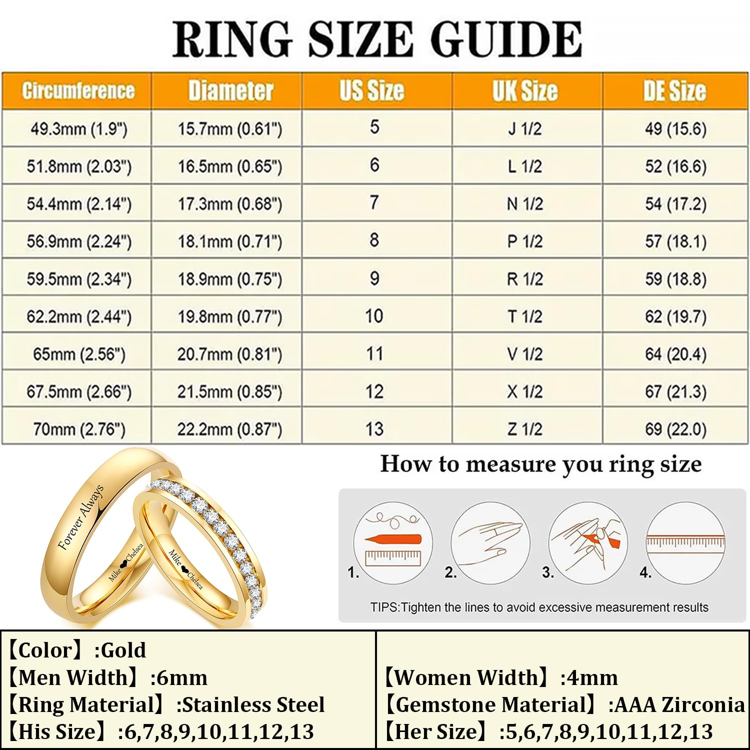 Leoshi Personalisierter Ring Schwarz Eheringe Edelstahl Set,Pärchen Ringe Mit gravur Paar Eheringe Partnerringe Verlobungsringe für Frauen,Wolfram Männer Ringe Größe 49 bis 70 (golden Ring für Paare)