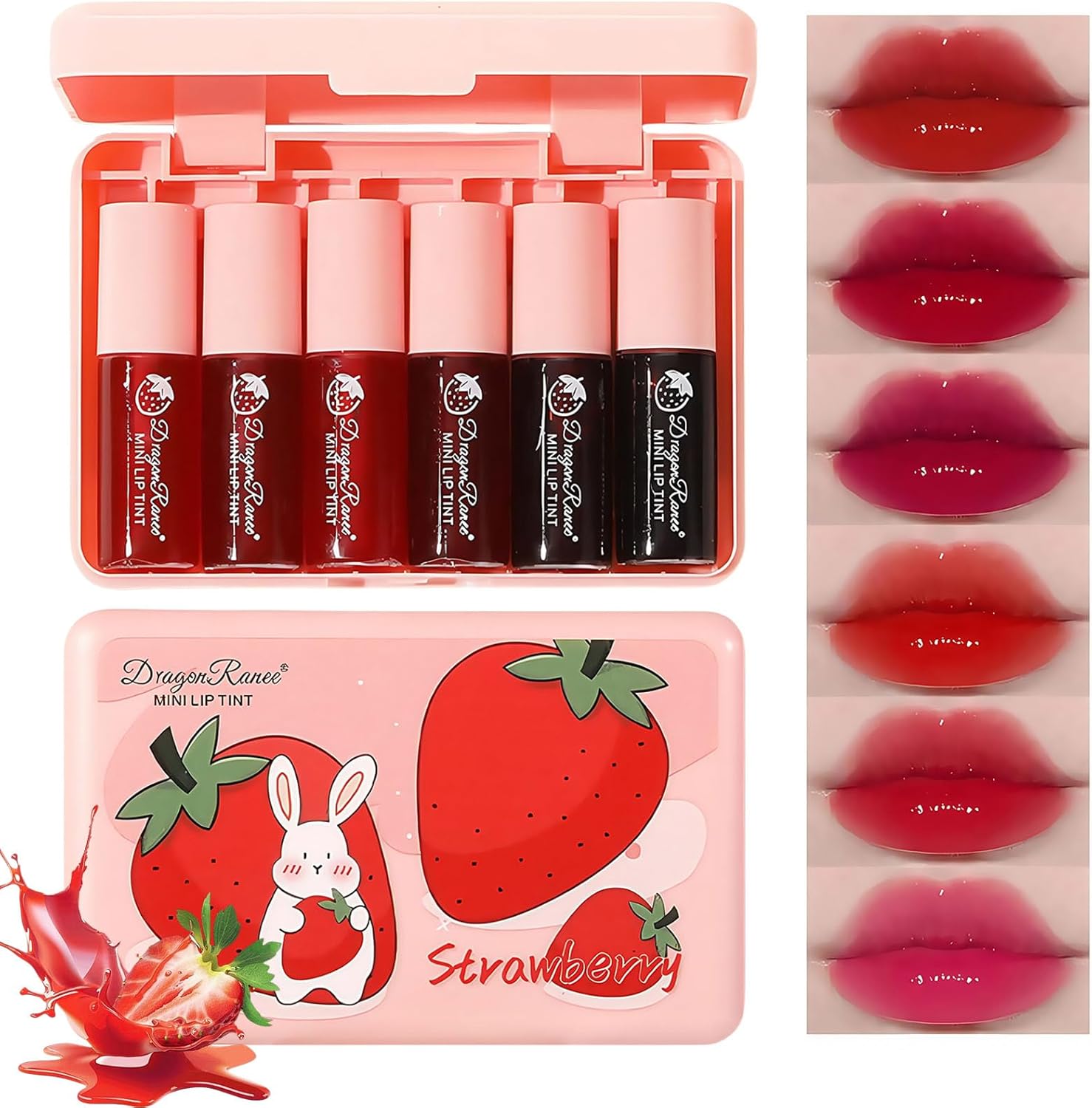 Lip Tint Stain Set, 6 Kleuren Lip Stain Langdurig Waterdicht, Mini Vloeibare Lippenstift, Niet-plakkerig, Transferbestendige Koreaanse Lipgloss, Make-up Cadeau voor Vrouwen en Tiener Meisjes